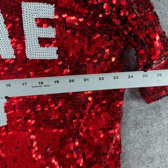 Why T-Shirt Women One Size Red Sequin Short Sleeve Crew Neck Pullover Casual - Picture 5 of 7